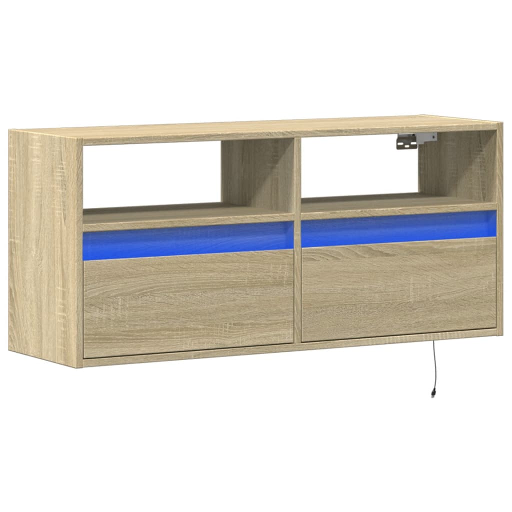 Tv-wandmeubel met LED-verlichting 100x31x45 cm sonoma eiken is nu te koop bij PeponiXL, paradijselijk wonen!
