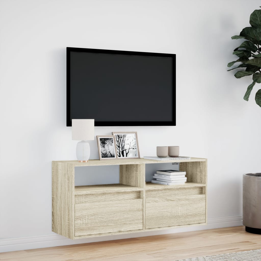 Tv-wandmeubel met LED-verlichting 100x31x45 cm sonoma eiken is nu te koop bij PeponiXL, paradijselijk wonen!