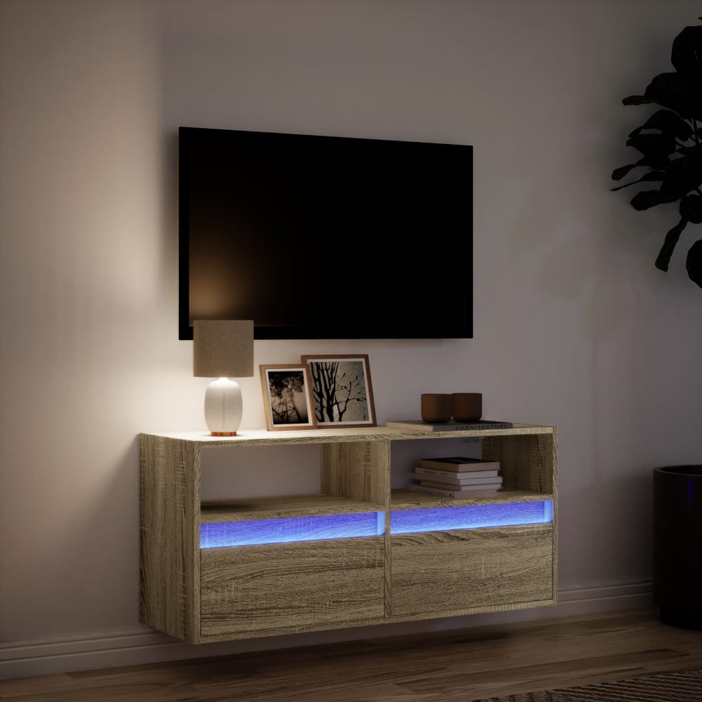 Tv-wandmeubel met LED-verlichting 100x31x45 cm sonoma eiken is nu te koop bij PeponiXL, paradijselijk wonen!