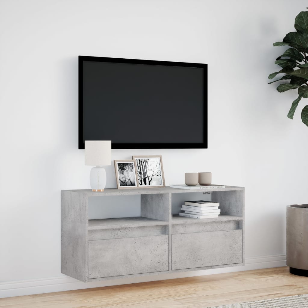 Tv-wandmeubel met LED-verlichting 100x31x45 cm betongrijs is nu te koop bij PeponiXL, paradijselijk wonen!