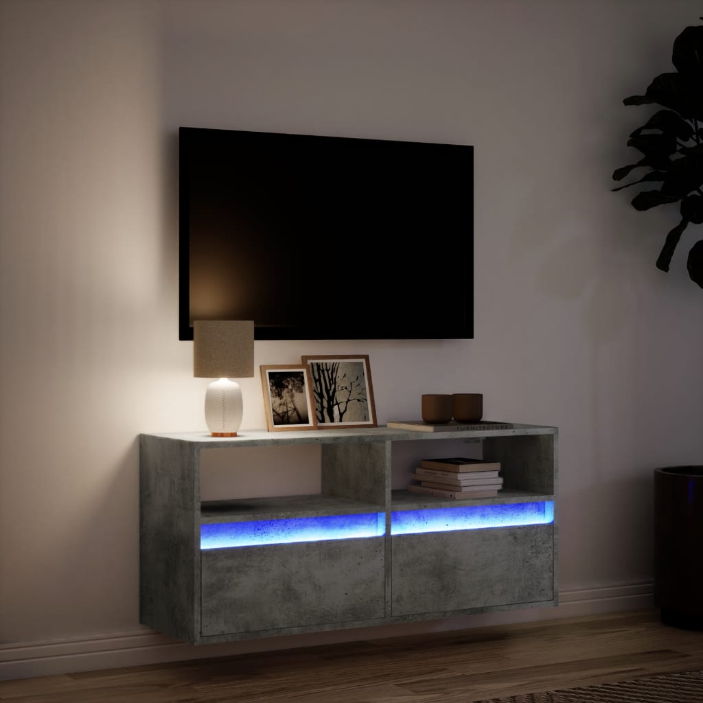 Tv-wandmeubel met LED-verlichting 100x31x45 cm betongrijs is nu te koop bij PeponiXL, paradijselijk wonen!