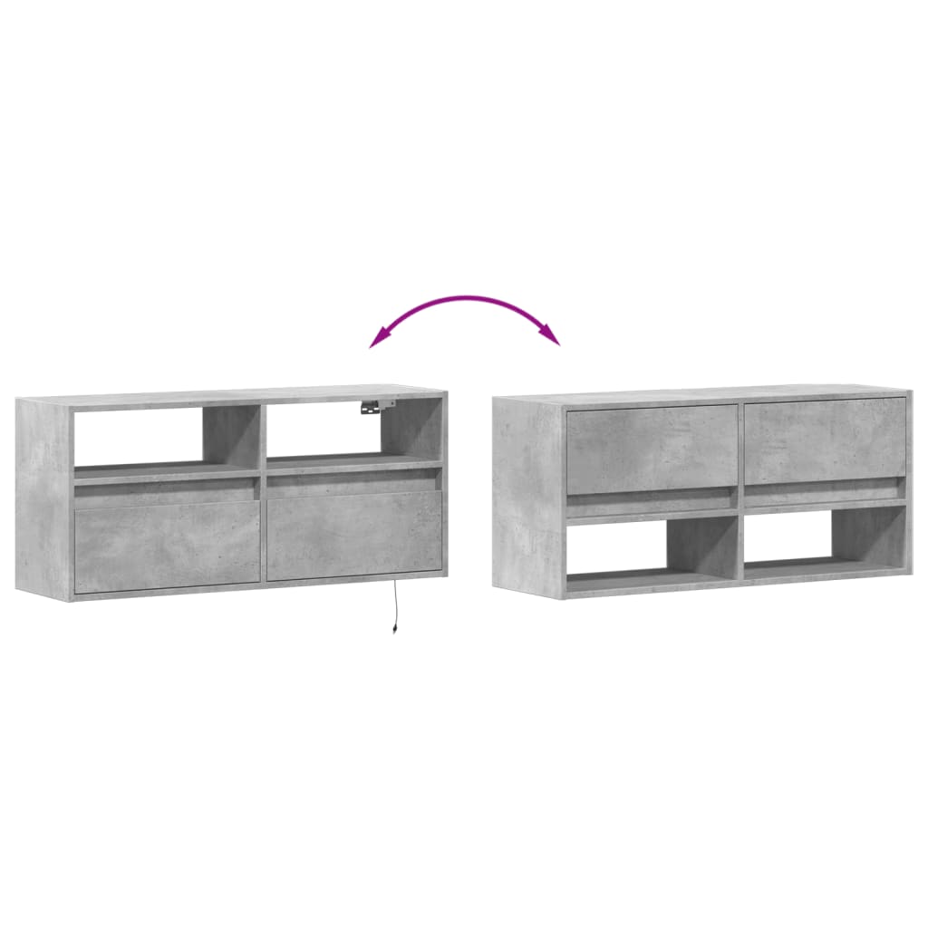 Tv-wandmeubel met LED-verlichting 100x31x45 cm betongrijs is nu te koop bij PeponiXL, paradijselijk wonen!