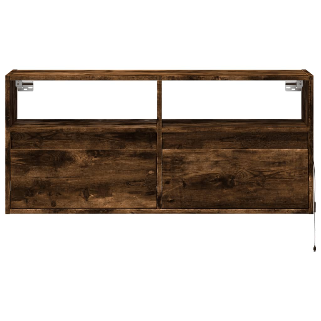 Tv-wandmeubel met LED-verlichting 100x31x45 cm gerookt eiken is nu te koop bij PeponiXL, paradijselijk wonen!