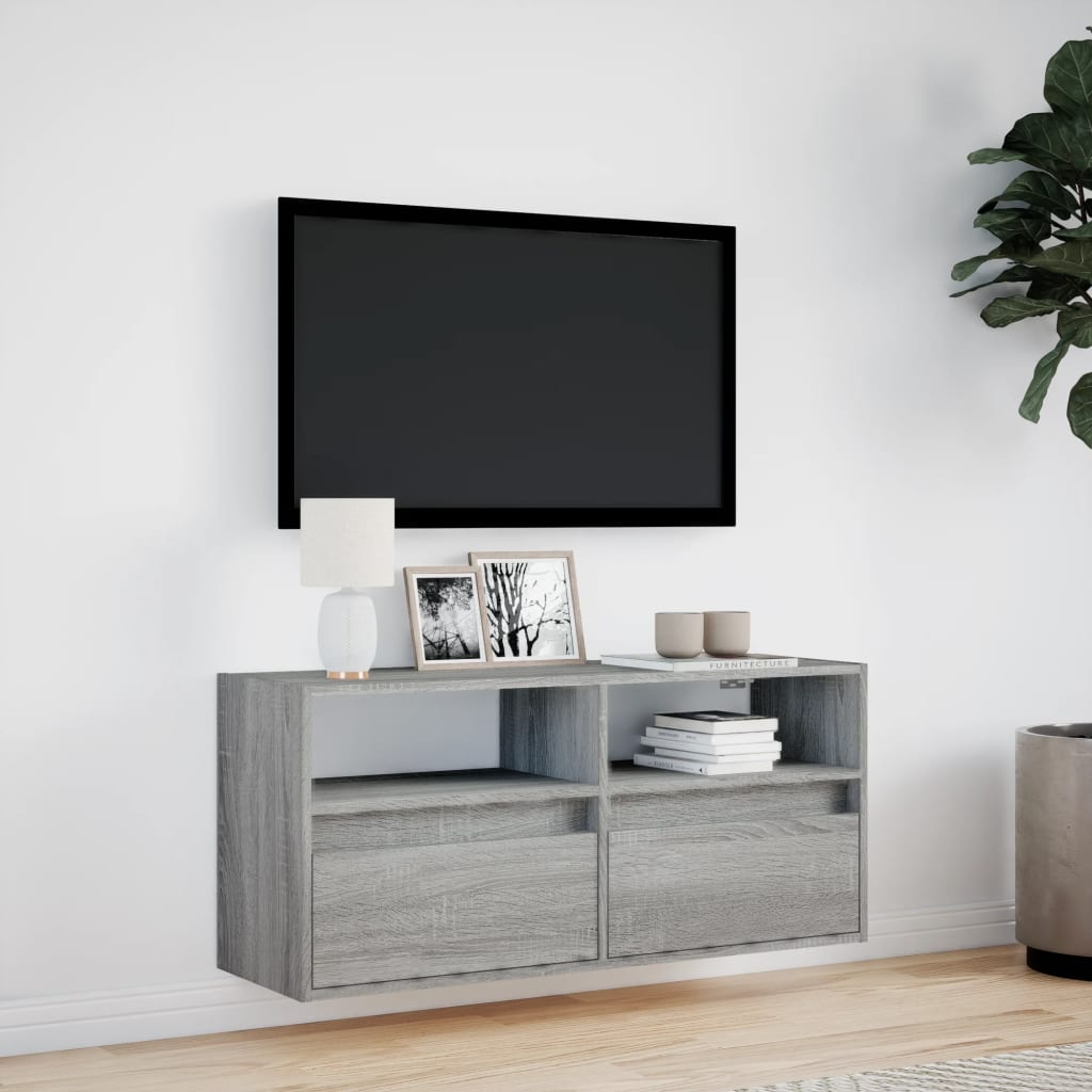 Tv-wandmeubel met LED-verlichting 100x31x45 cm grijs sonoma is nu te koop bij PeponiXL, paradijselijk wonen!