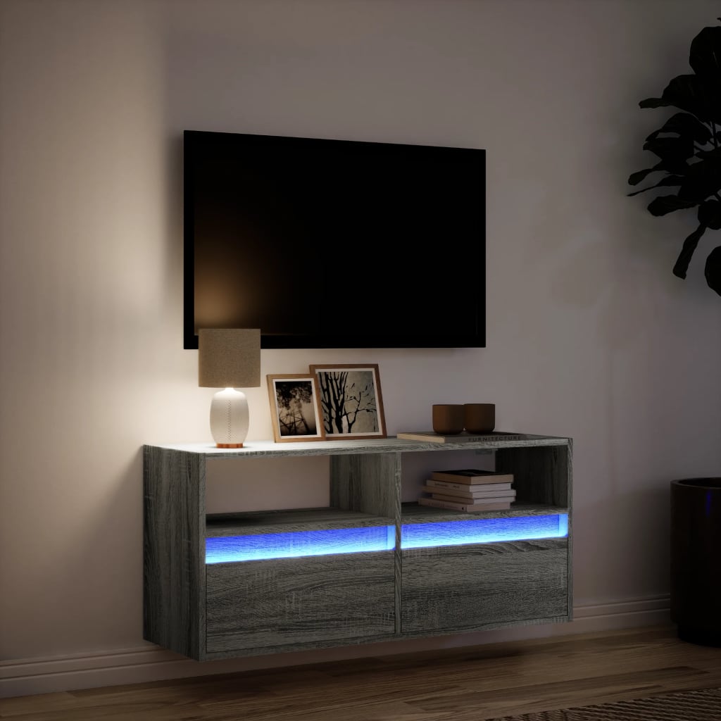 Tv-wandmeubel met LED-verlichting 100x31x45 cm grijs sonoma is nu te koop bij PeponiXL, paradijselijk wonen!