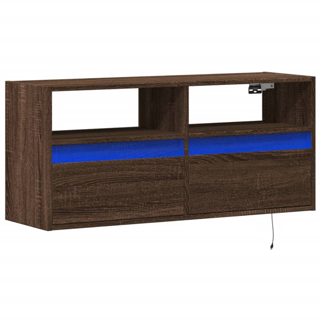 Tv-wandmeubel met LED-verlichting 100x31x45 cm bruin eikenkleur is nu te koop bij PeponiXL, paradijselijk wonen!