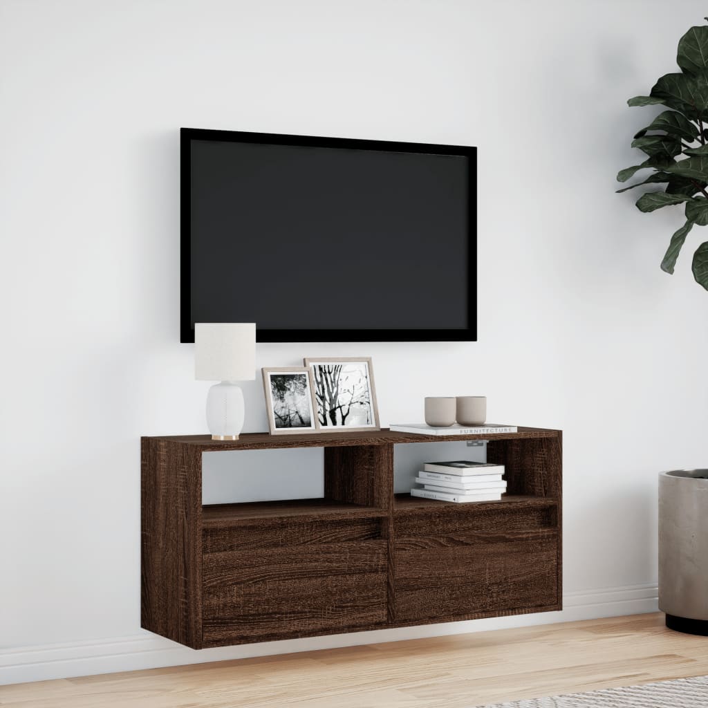 Tv-wandmeubel met LED-verlichting 100x31x45 cm bruin eikenkleur is nu te koop bij PeponiXL, paradijselijk wonen!