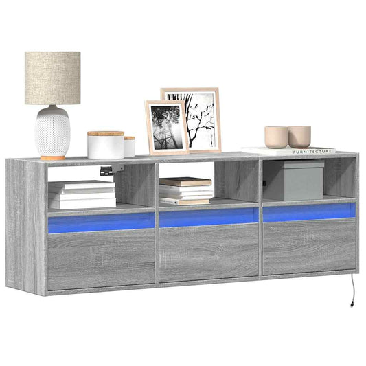 Tv-wandmeubel met LED-verlichting 130x31x45 cm grijs sonoma is nu te koop bij PeponiXL, paradijselijk wonen!