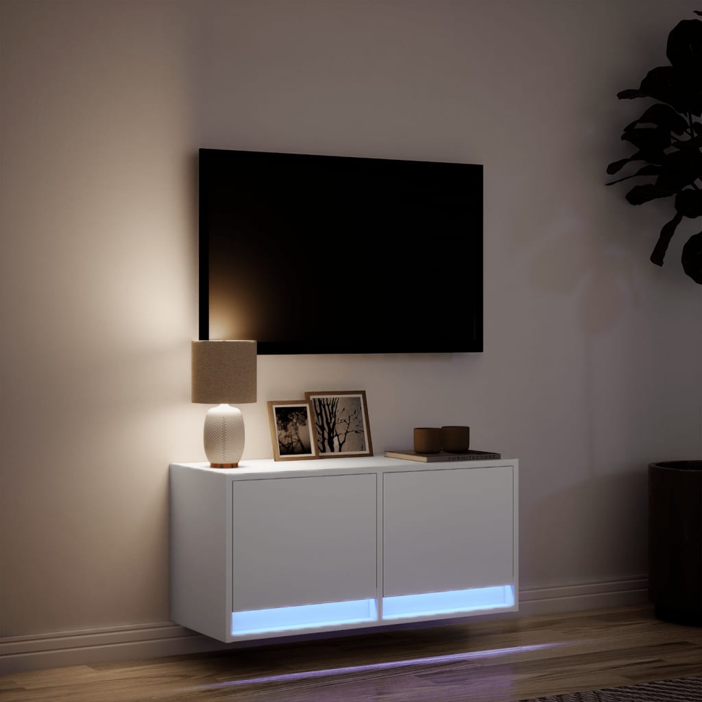 Tv-wandmeubel met LED-verlichting 80x31x35 cm wit is nu te koop bij PeponiXL, paradijselijk wonen!