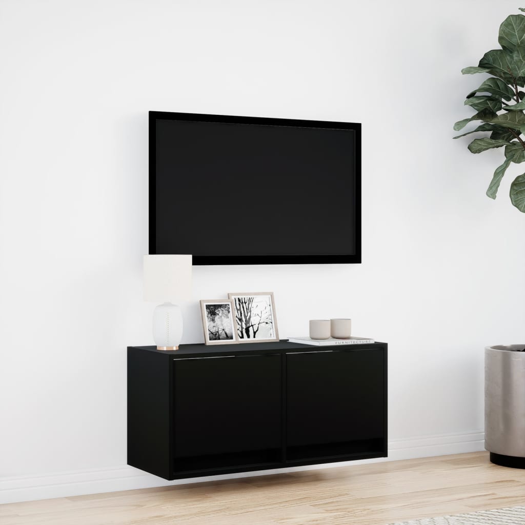 Tv-wandmeubel met LED-verlichting 80x31x35 cm zwart is nu te koop bij PeponiXL, paradijselijk wonen!