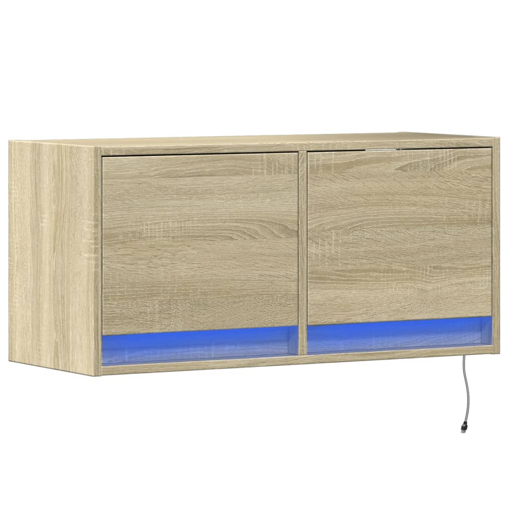Tv-wandmeubel met LED-verlichting 80x31x35 cm sonoma eikenkleur is nu te koop bij PeponiXL, paradijselijk wonen!
