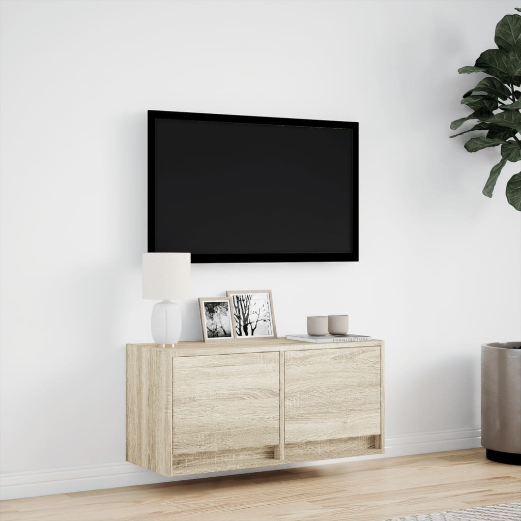 Tv-wandmeubel met LED-verlichting 80x31x35 cm sonoma eikenkleur is nu te koop bij PeponiXL, paradijselijk wonen!