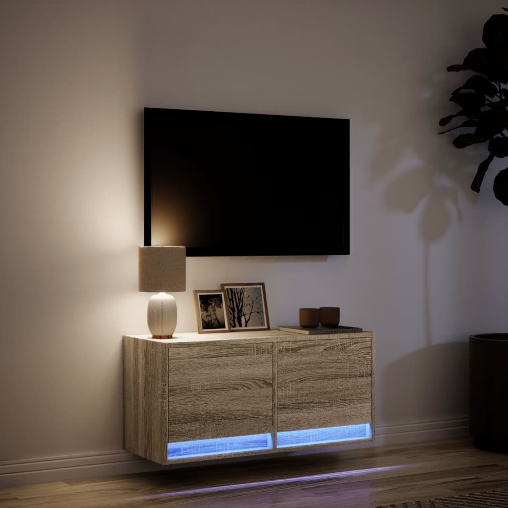 Tv-wandmeubel met LED-verlichting 80x31x35 cm sonoma eikenkleur is nu te koop bij PeponiXL, paradijselijk wonen!