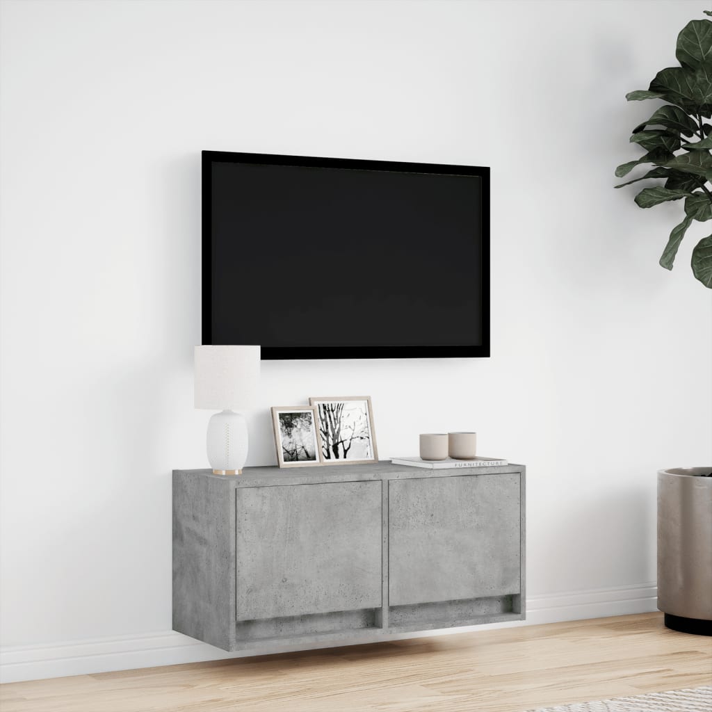 Tv-wandmeubel met LED-verlichting 80x31x35 cm betongrijs is nu te koop bij PeponiXL, paradijselijk wonen!