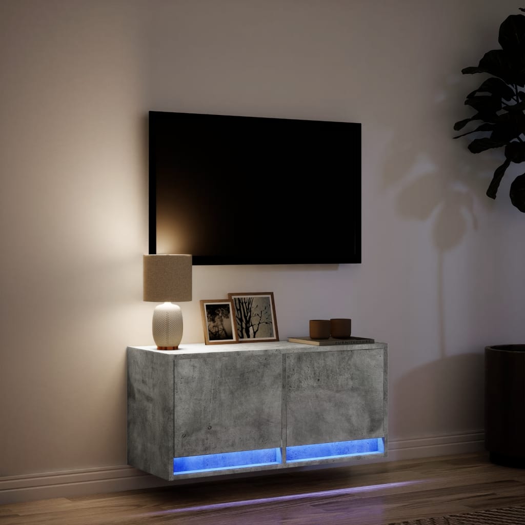 Tv-wandmeubel met LED-verlichting 80x31x35 cm betongrijs is nu te koop bij PeponiXL, paradijselijk wonen!