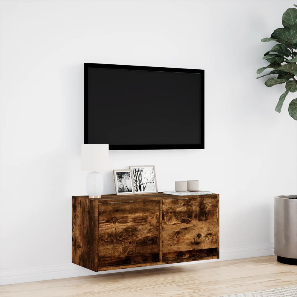 Tv-wandmeubel met LED-verlichting 80x31x35 cm gerookt eiken is nu te koop bij PeponiXL, paradijselijk wonen!