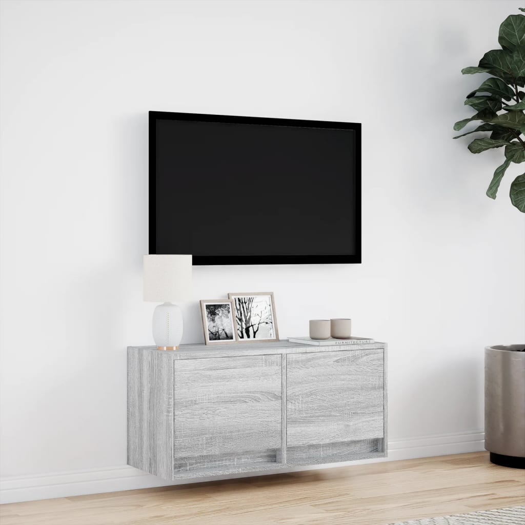 Tv-wandmeubel met LED 80x31x35 cm grijs sonoma eikenkleurig is nu te koop bij PeponiXL, paradijselijk wonen!