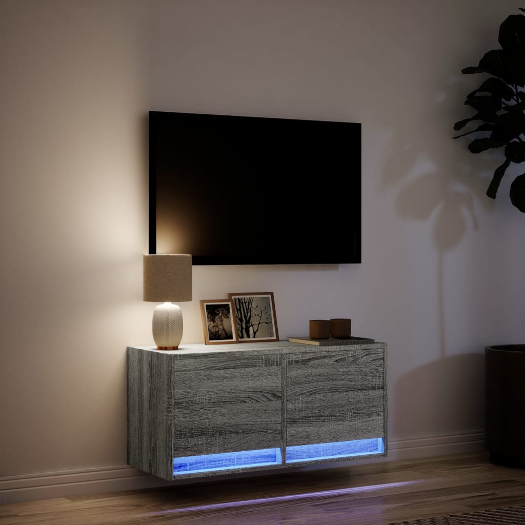 Tv-wandmeubel met LED 80x31x35 cm grijs sonoma eikenkleurig is nu te koop bij PeponiXL, paradijselijk wonen!