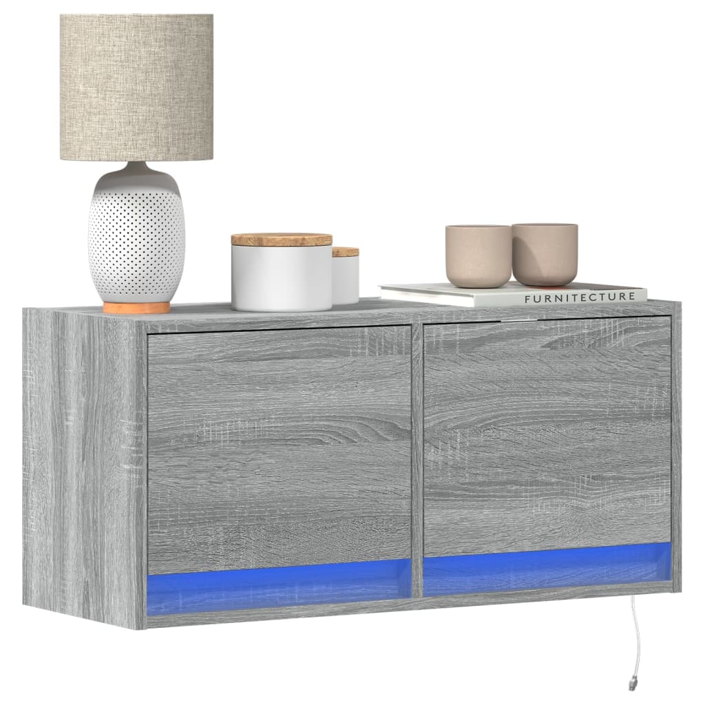 Tv-wandmeubel met LED 80x31x35 cm grijs sonoma eikenkleurig is nu te koop bij PeponiXL, paradijselijk wonen!