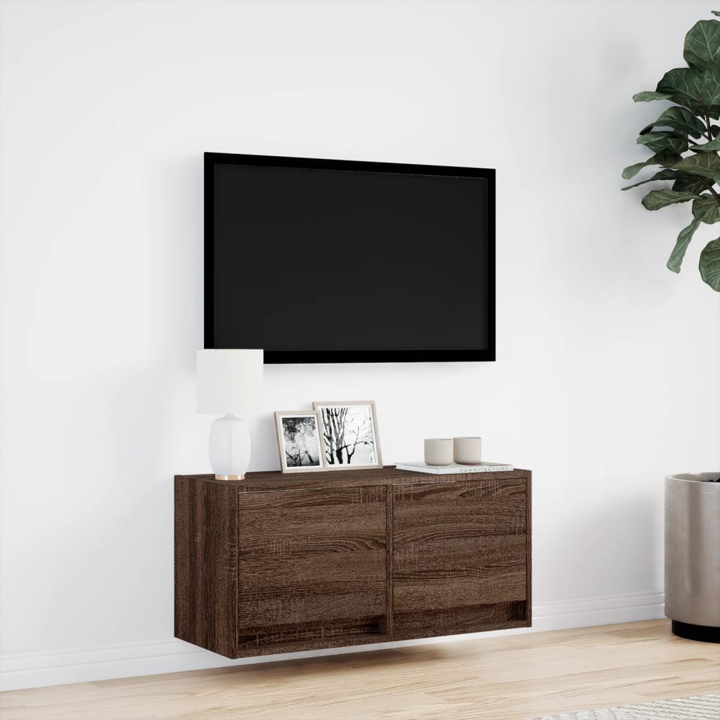 Tv-wandmeubel met LED-verlichting 80x31x35 cm bruin eikenkleur is nu te koop bij PeponiXL, paradijselijk wonen!