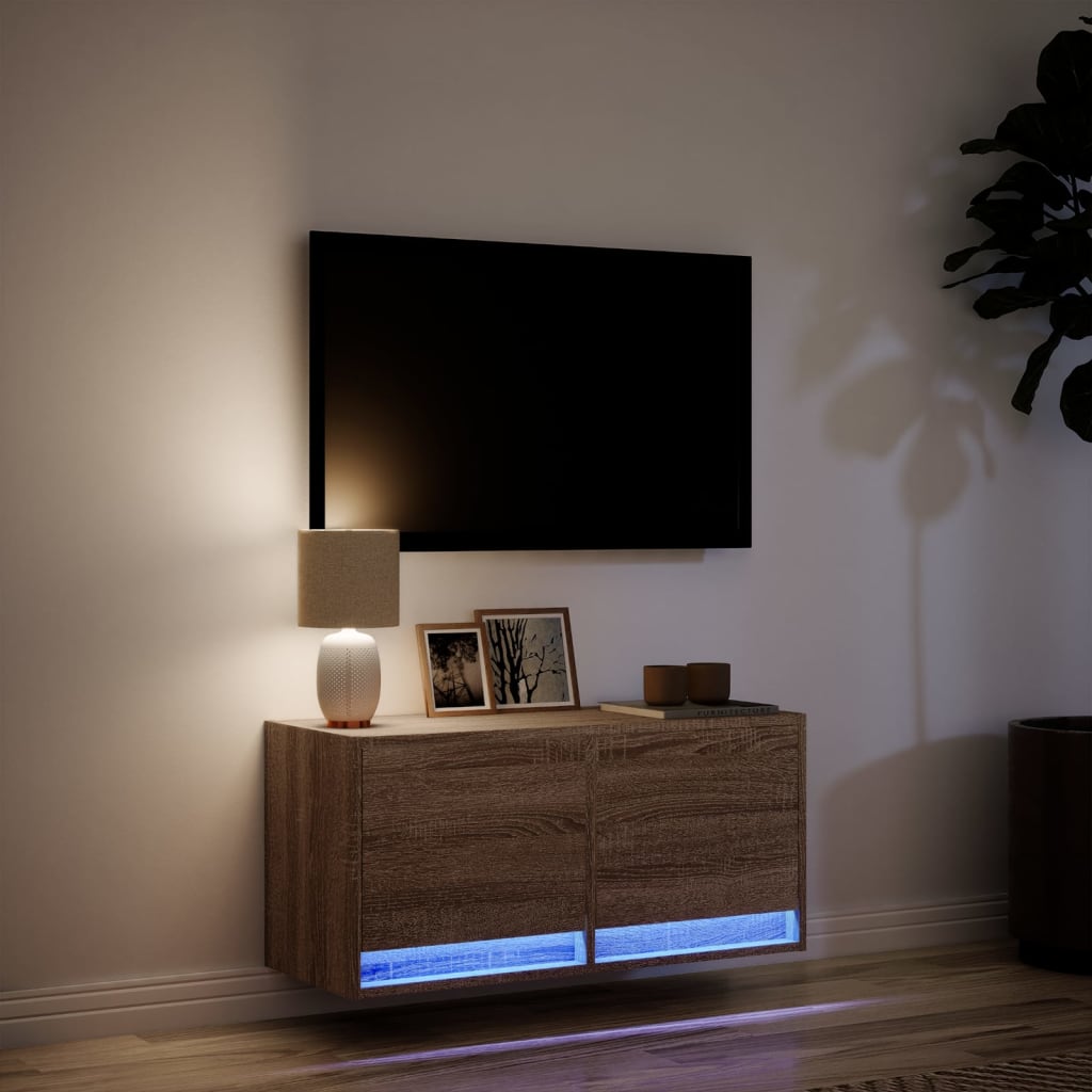 Tv-wandmeubel met LED-verlichting 80x31x35 cm bruin eikenkleur is nu te koop bij PeponiXL, paradijselijk wonen!