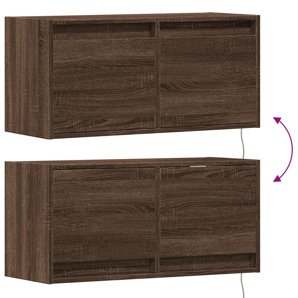 Tv-wandmeubel met LED-verlichting 80x31x35 cm bruin eikenkleur is nu te koop bij PeponiXL, paradijselijk wonen!