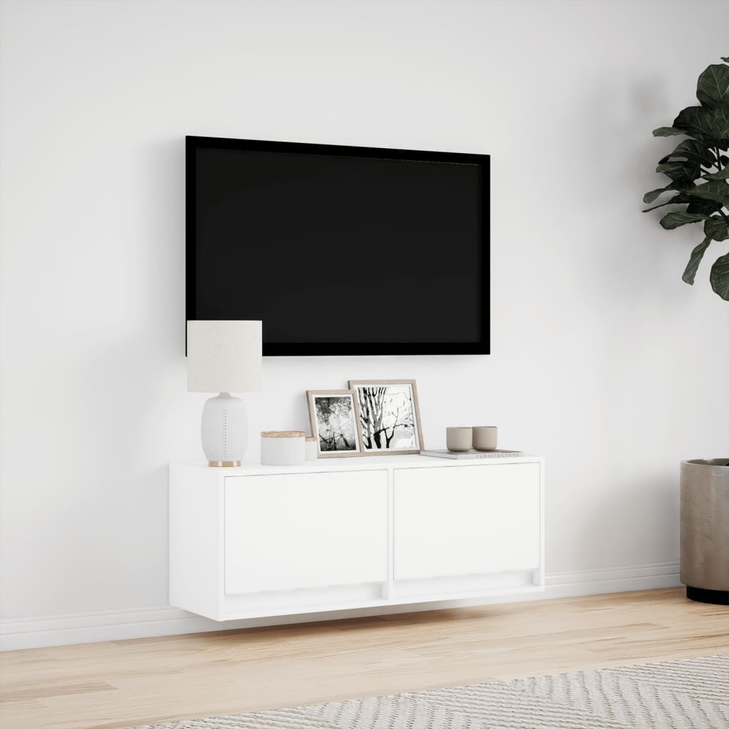 Tv-wandmeubel met LED-verlichting 100x31x35 cm wit is nu te koop bij PeponiXL, paradijselijk wonen!