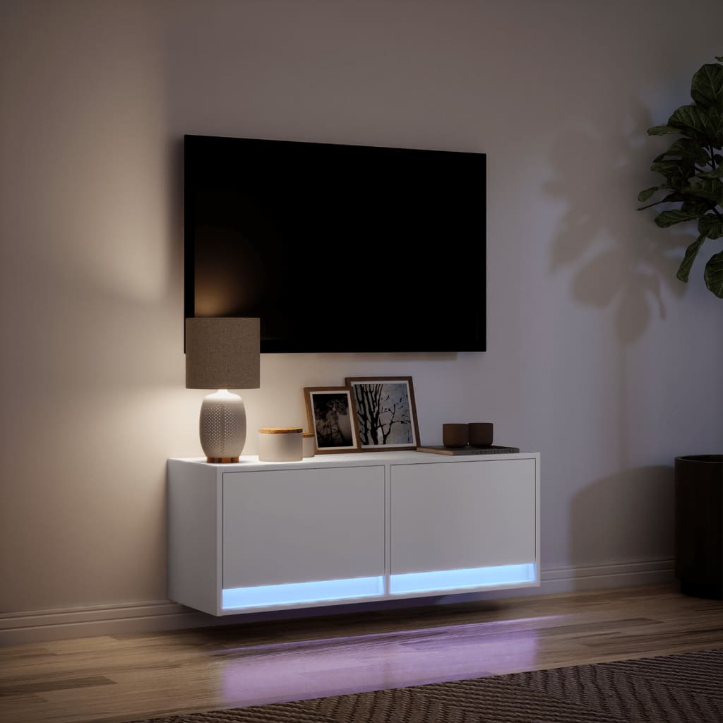 Tv-wandmeubel met LED-verlichting 100x31x35 cm wit is nu te koop bij PeponiXL, paradijselijk wonen!