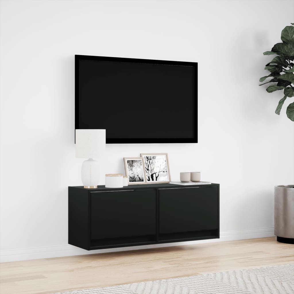 Tv-wandmeubel met LED-verlichting 100x31x35 cm zwart is nu te koop bij PeponiXL, paradijselijk wonen!