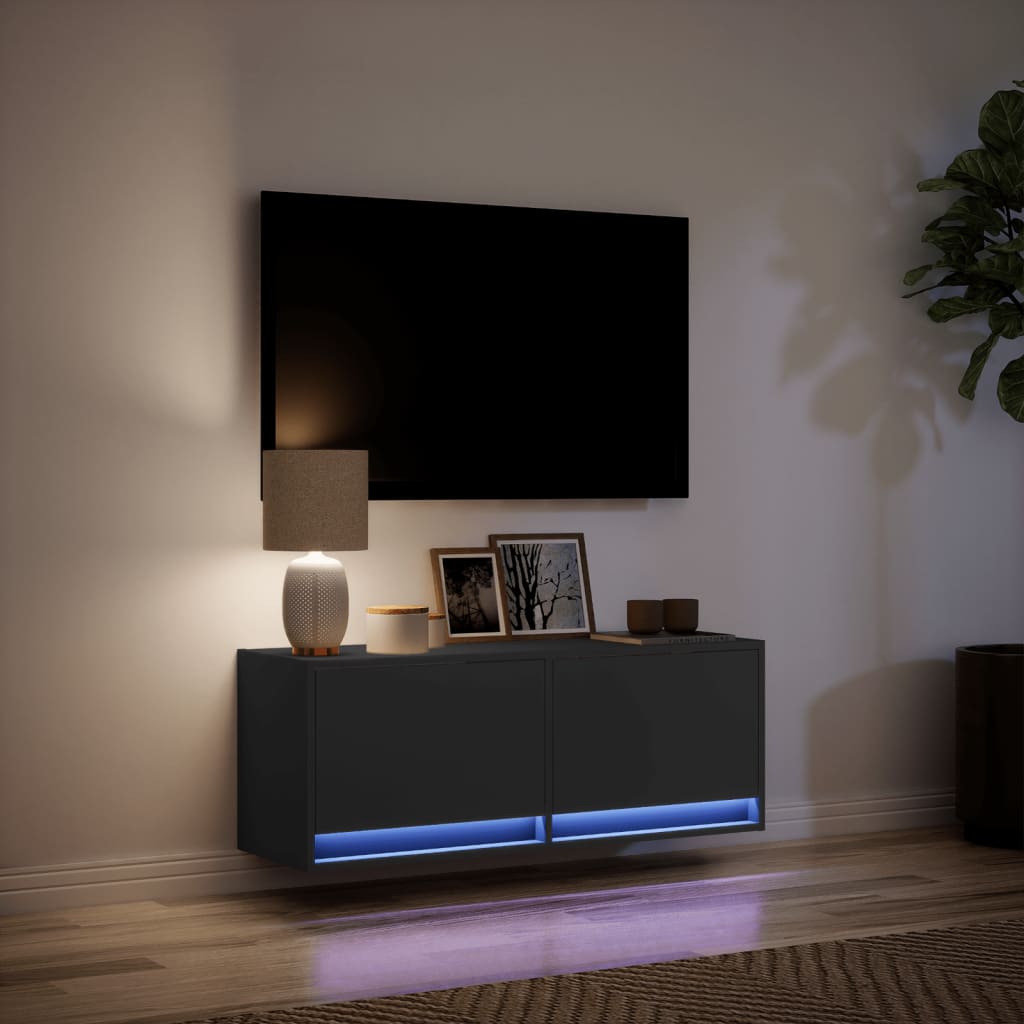 Tv-wandmeubel met LED-verlichting 100x31x35 cm zwart is nu te koop bij PeponiXL, paradijselijk wonen!