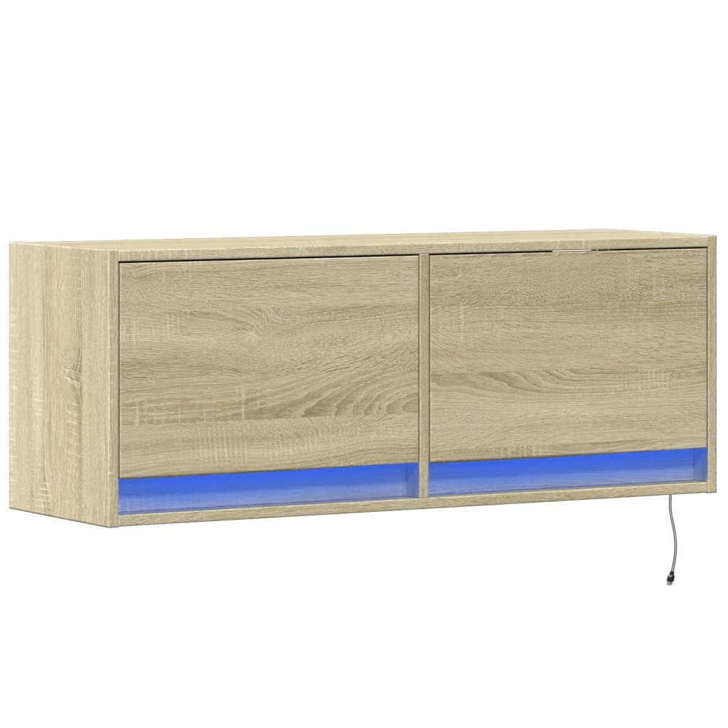 Tv-wandmeubel met LED-verlichting 100x31x35 cm sonoma eiken is nu te koop bij PeponiXL, paradijselijk wonen!