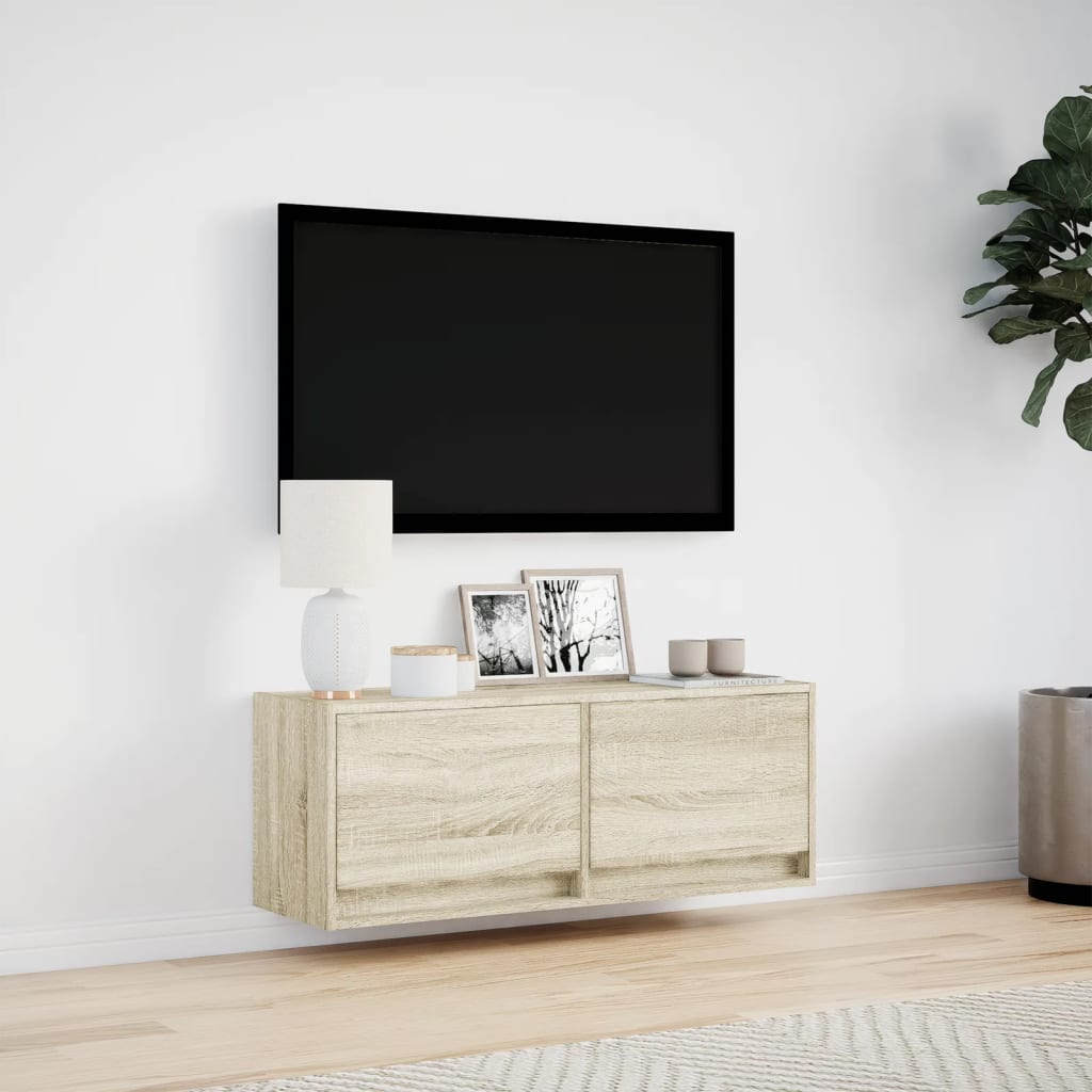 Tv-wandmeubel met LED-verlichting 100x31x35 cm sonoma eiken is nu te koop bij PeponiXL, paradijselijk wonen!