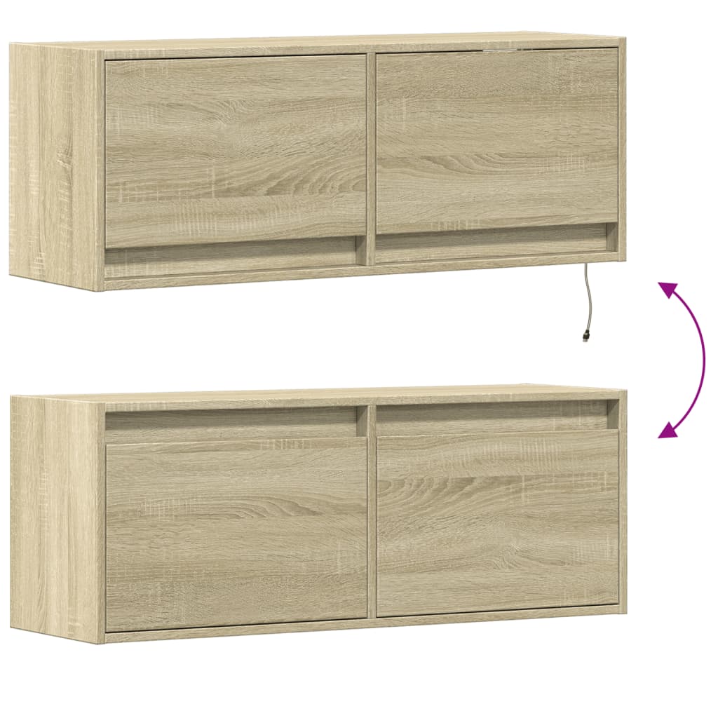 Tv-wandmeubel met LED-verlichting 100x31x35 cm sonoma eiken is nu te koop bij PeponiXL, paradijselijk wonen!