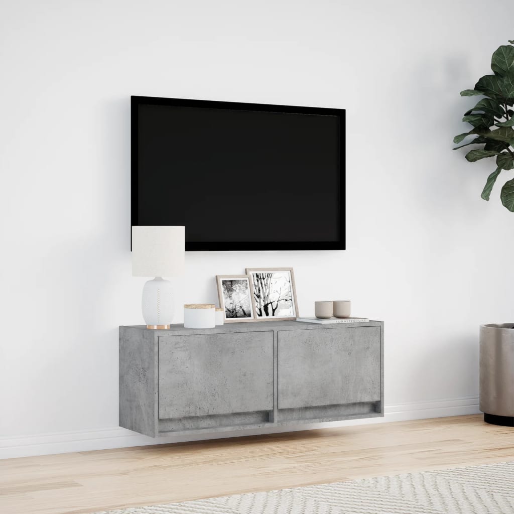 Tv-wandmeubel met LED-verlichting 100x31x35 cm betongrijs is nu te koop bij PeponiXL, paradijselijk wonen!