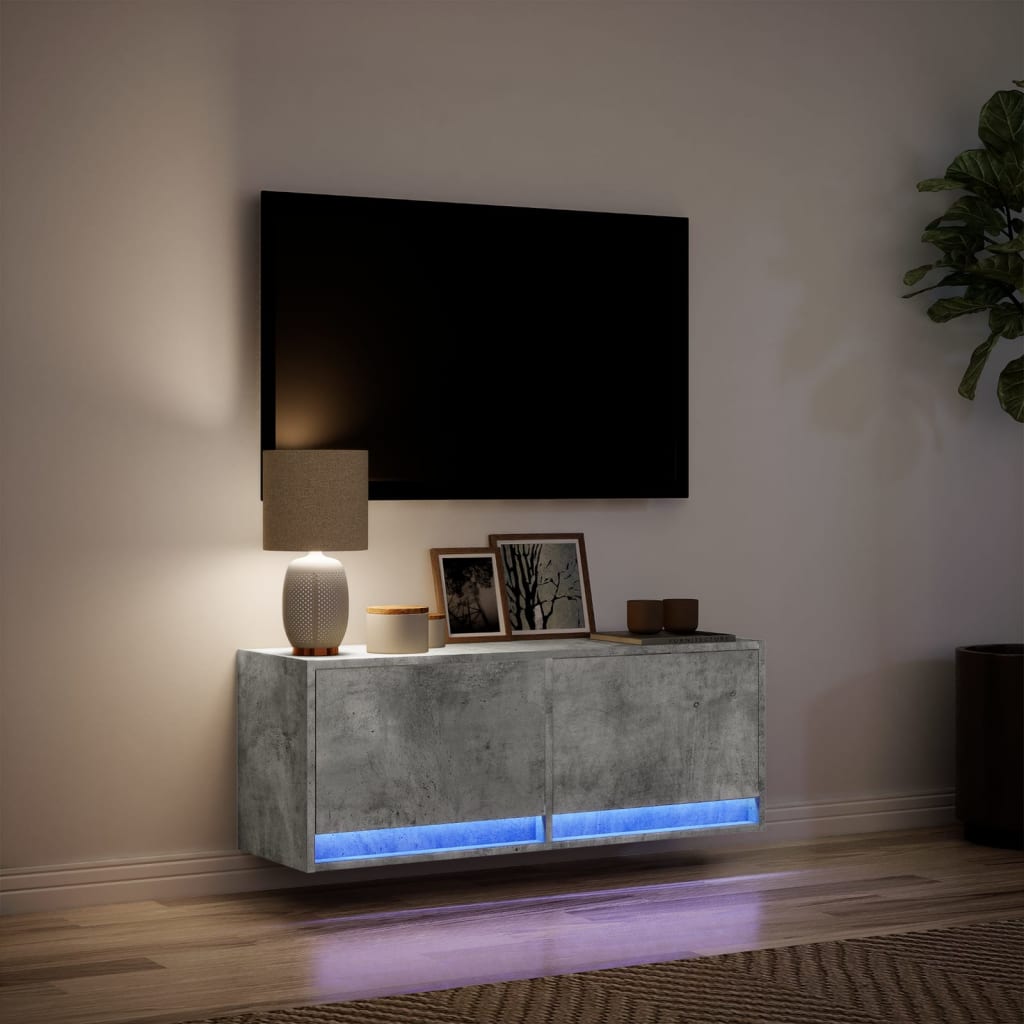 Tv-wandmeubel met LED-verlichting 100x31x35 cm betongrijs is nu te koop bij PeponiXL, paradijselijk wonen!