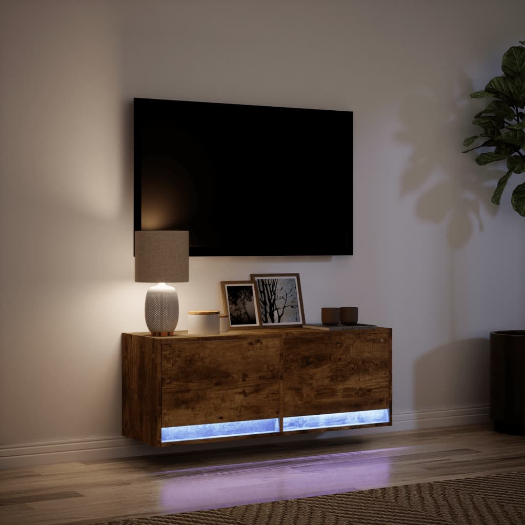 Tv-wandmeubel met LED-verlichting 100x31x35 cm gerookt eiken is nu te koop bij PeponiXL, paradijselijk wonen!