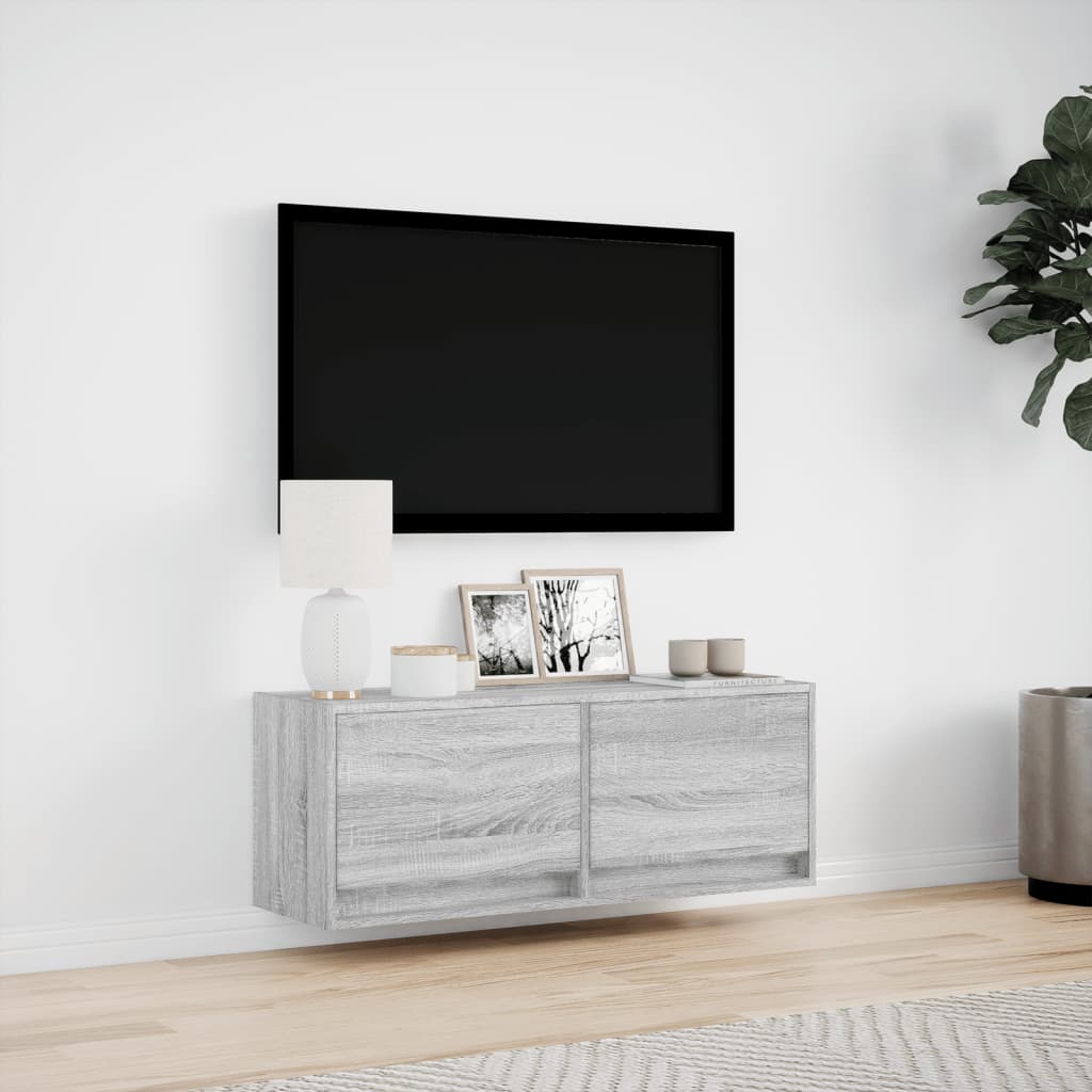 Tv-wandmeubel met LED-verlichting 100x31x35 cm grijs sonoma is nu te koop bij PeponiXL, paradijselijk wonen!