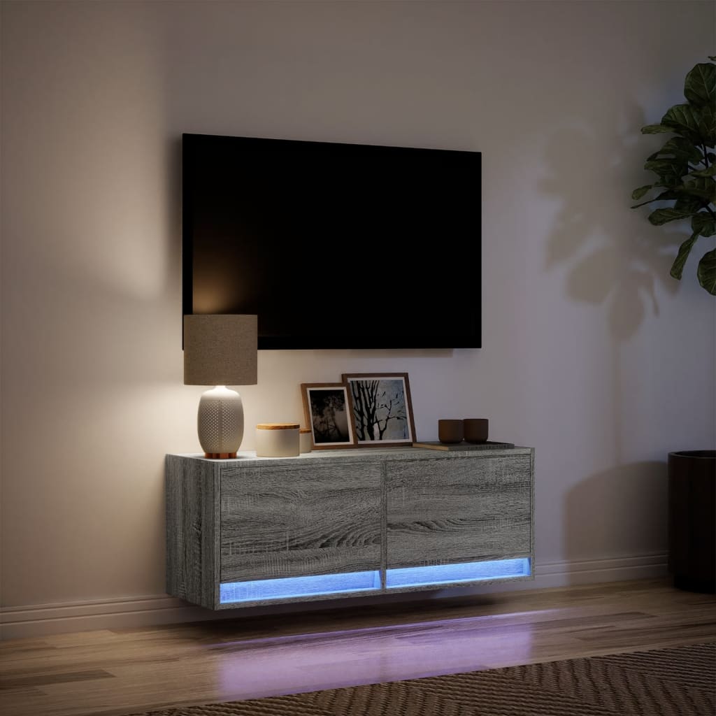Tv-wandmeubel met LED-verlichting 100x31x35 cm grijs sonoma is nu te koop bij PeponiXL, paradijselijk wonen!