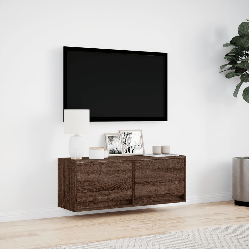 Tv-wandmeubel met LED-verlichting 100x31x35 cm bruin eikenkleur is nu te koop bij PeponiXL, paradijselijk wonen!
