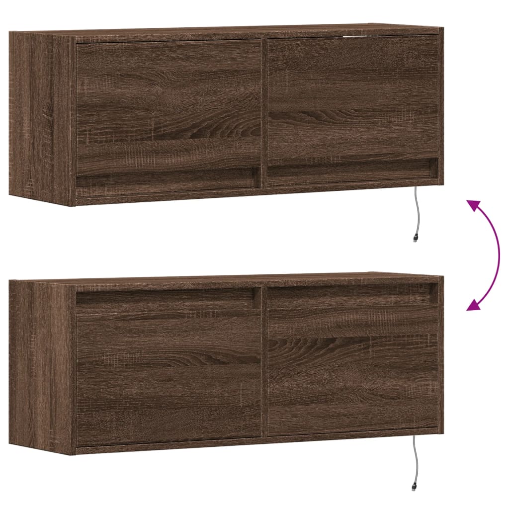 Tv-wandmeubel met LED-verlichting 100x31x35 cm bruin eikenkleur is nu te koop bij PeponiXL, paradijselijk wonen!