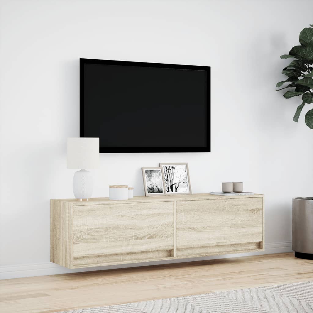 Tv-wandmeubel met LED-verlichting 140x31x38 cm sonoma eiken is nu te koop bij PeponiXL, paradijselijk wonen!