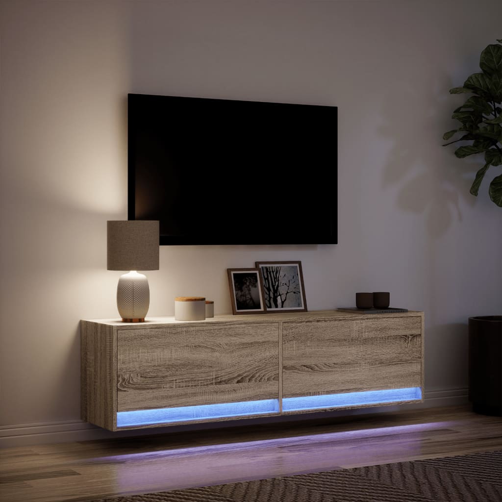 Tv-wandmeubel met LED-verlichting 140x31x38 cm sonoma eiken is nu te koop bij PeponiXL, paradijselijk wonen!