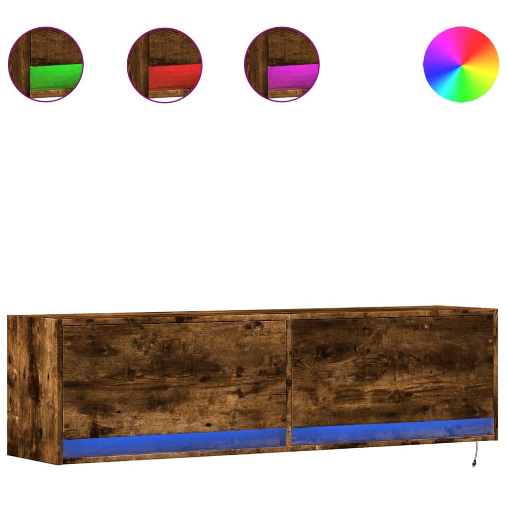 Tv-wandmeubel met LED-verlichting 140x31x38 cm gerookt eiken is nu te koop bij PeponiXL, paradijselijk wonen!