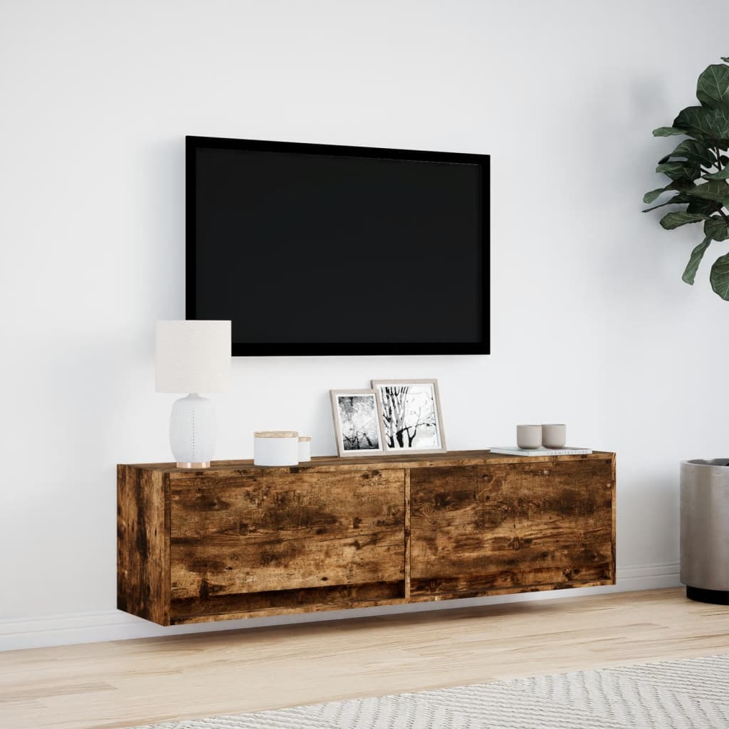 Tv-wandmeubel met LED-verlichting 140x31x38 cm gerookt eiken is nu te koop bij PeponiXL, paradijselijk wonen!