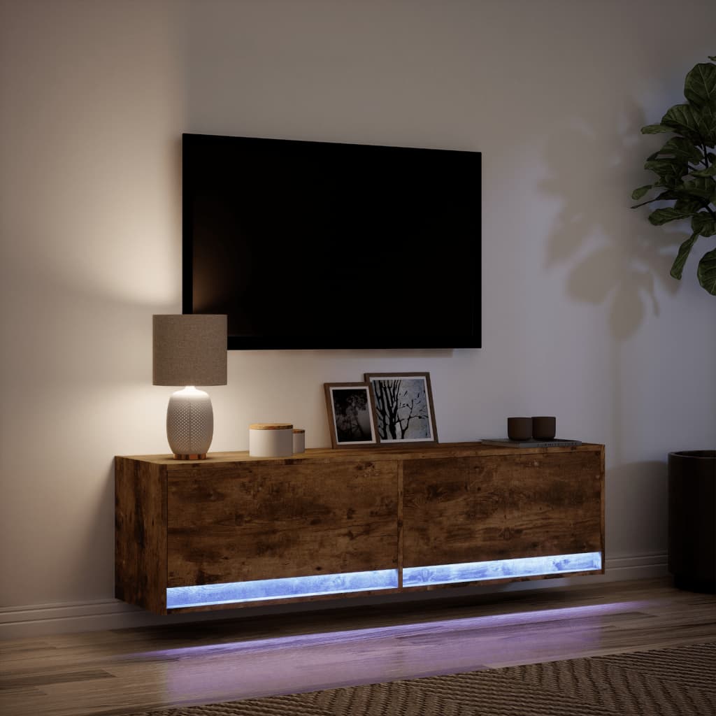 Tv-wandmeubel met LED-verlichting 140x31x38 cm gerookt eiken is nu te koop bij PeponiXL, paradijselijk wonen!
