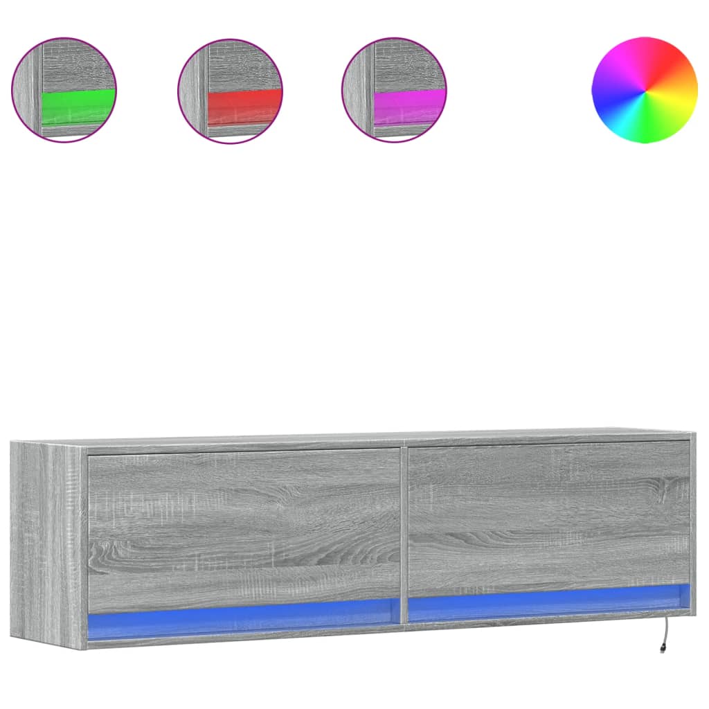 Tv-wandmeubel met LED-verlichting 140x31x38 cm grijs sonoma is nu te koop bij PeponiXL, paradijselijk wonen!