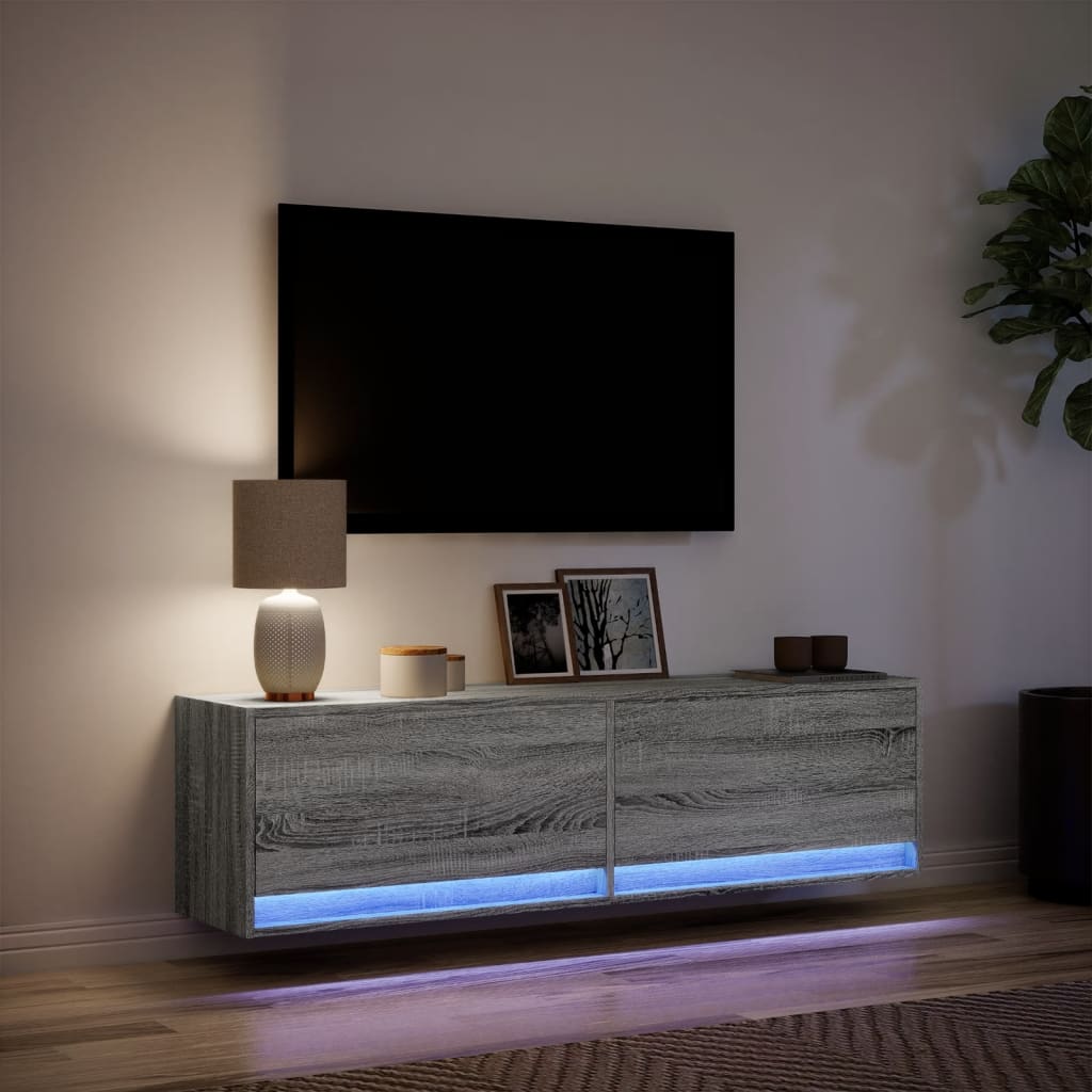 Tv-wandmeubel met LED-verlichting 140x31x38 cm grijs sonoma is nu te koop bij PeponiXL, paradijselijk wonen!