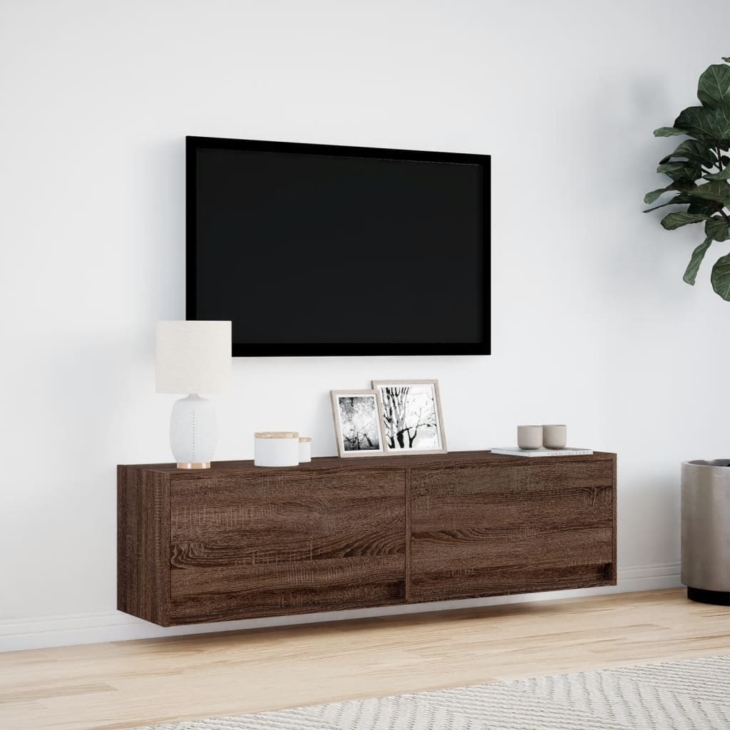 Tv-wandmeubel met LED-verlichting 140x31x38 cm bruin eikenkleur is nu te koop bij PeponiXL, paradijselijk wonen!