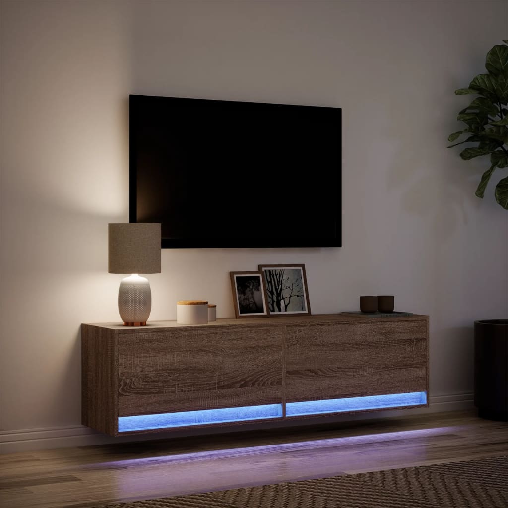 Tv-wandmeubel met LED-verlichting 140x31x38 cm bruin eikenkleur is nu te koop bij PeponiXL, paradijselijk wonen!