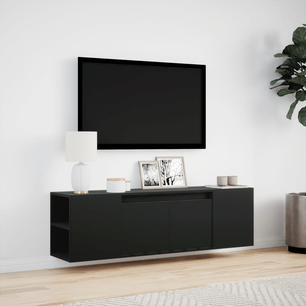 Tv-wandmeubel met LED-verlichting 135x31x39,5 cm zwart is nu te koop bij PeponiXL, paradijselijk wonen!